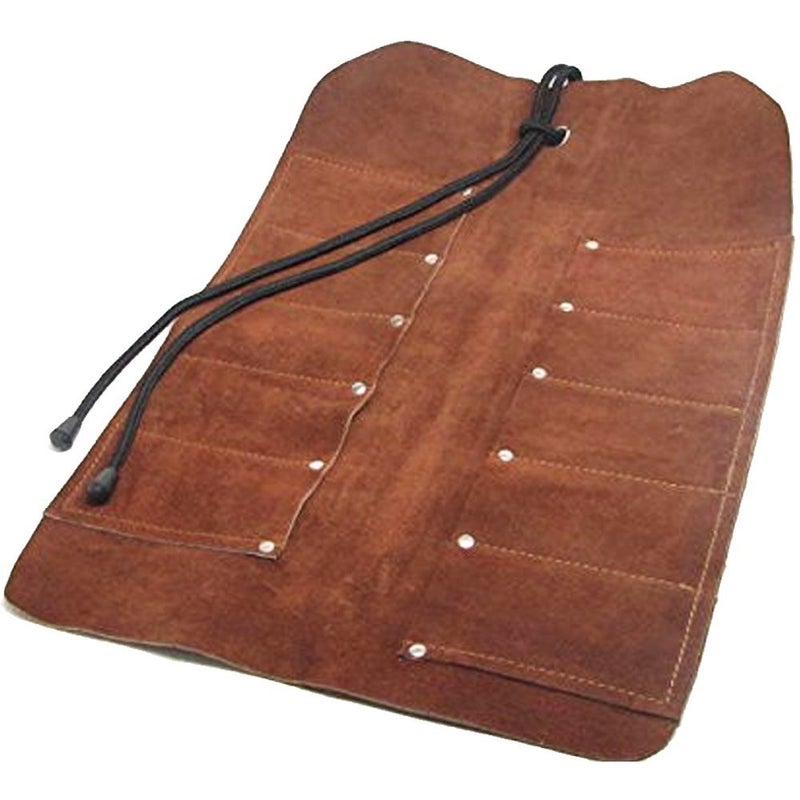 UJ Ramelson 10 Pocket Suede Leather Tool Roll Up Holder Organizer Bag Pouch for Woodworking, Wood Carving, Chisel, Gouge, and More, Brown